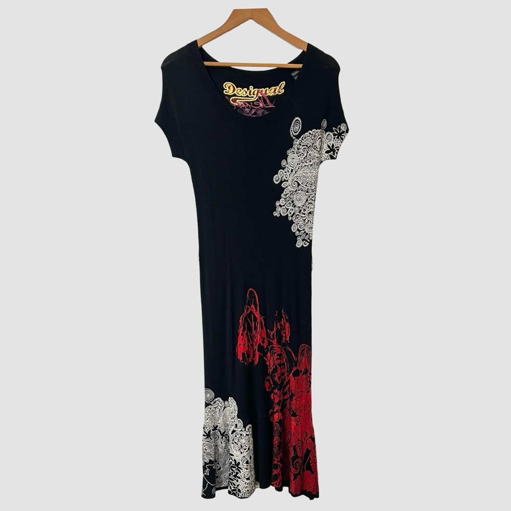 Desigual Knit Embroidered Midi Dress M